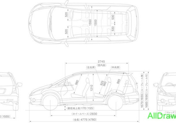 Mitsubishi Grandis (2007) (Мицубиси Грандис (2007)) - чертежи (рисунки) автомобиля